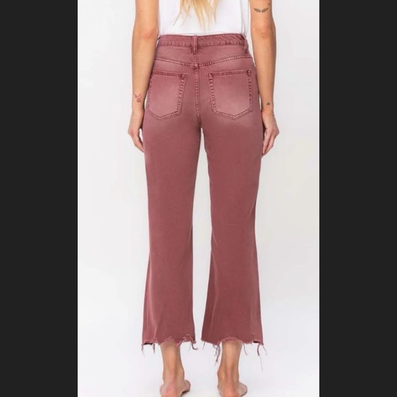 Women's Mauve Distressed Wide-Leg/Crop Jeans - Picture 2 of 5